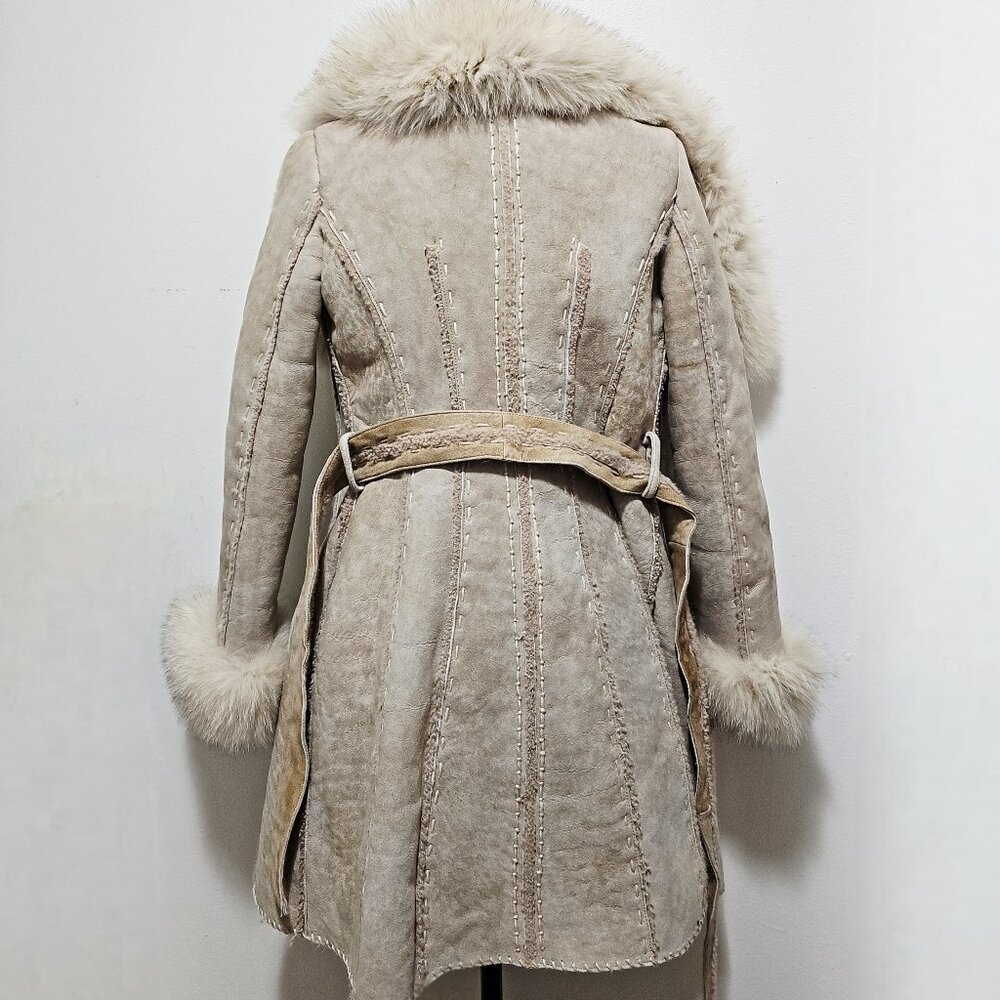 NewMerino Toscana Sheepskin Shearling Lamb Fur Coat Jacket Fox Taupe Stone Suede - Picture 3 of 4